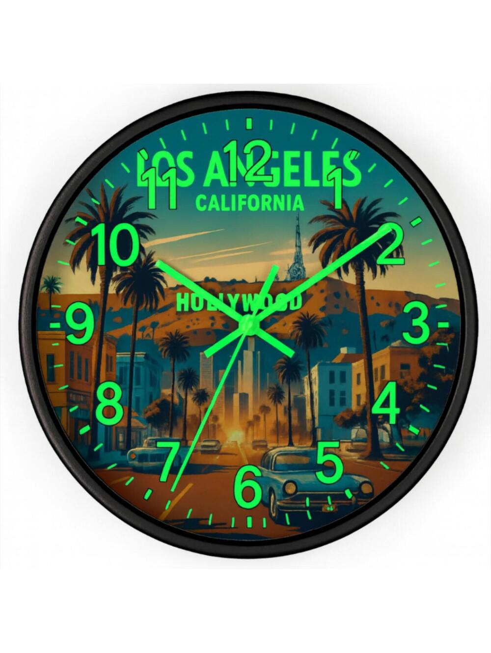 Hollywood Los Angeles Glow In The Dark Wall Clock New!